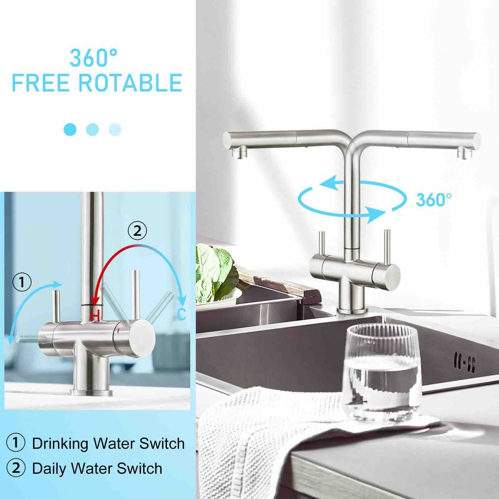 Wasserhahn 3in1 | Hydroselect mit ausziehbarer Brause (Edelstahl)