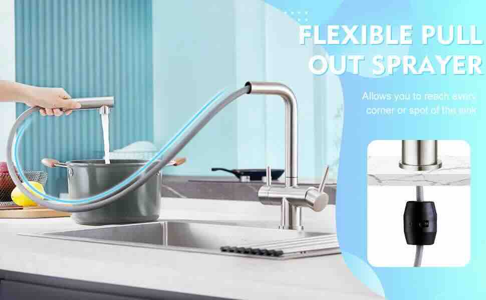 Wasserhahn 3in1 | Hydroselect mit ausziehbarer Brause (Edelstahl)