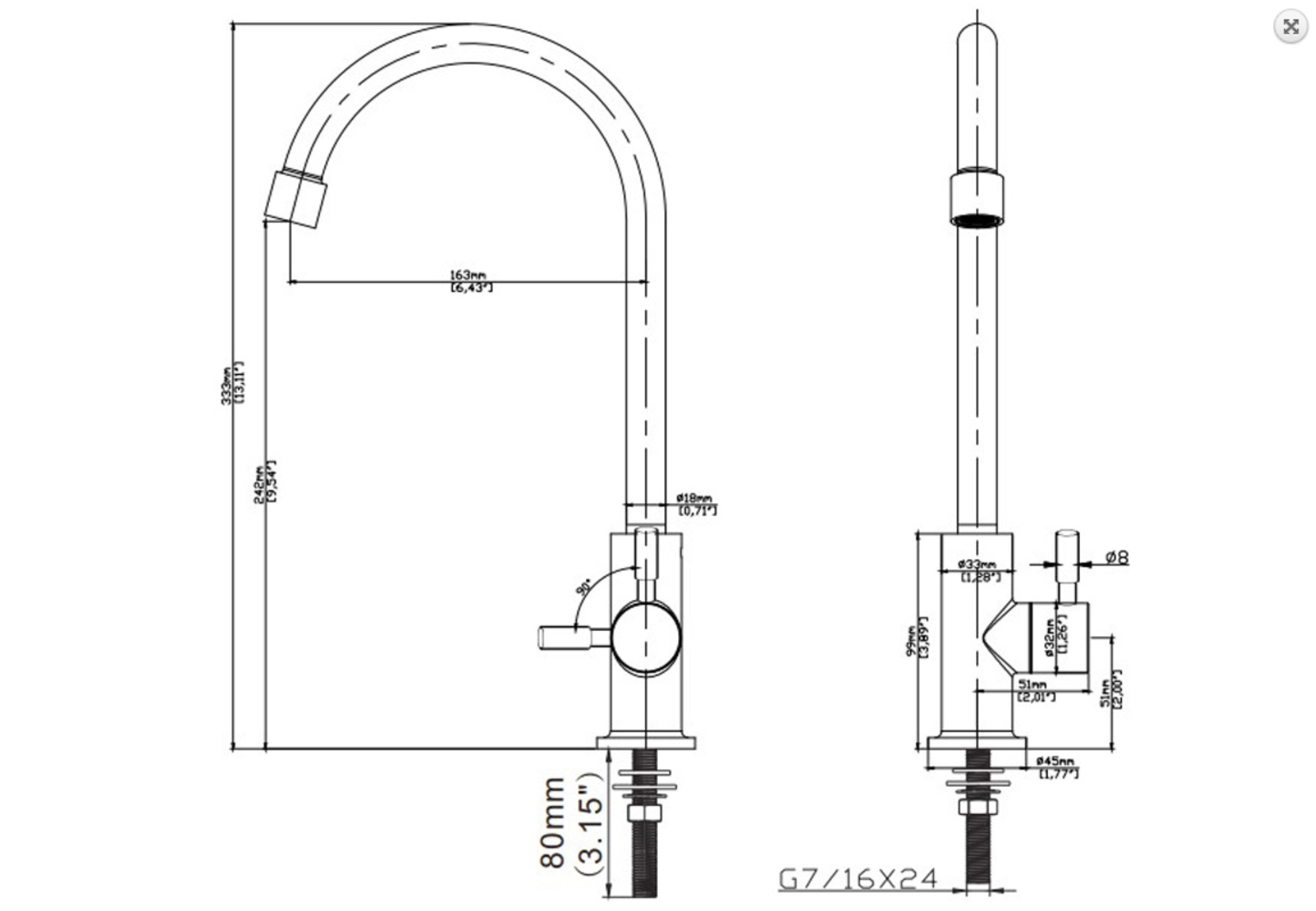 Edelstahl-Design-Wasserhahn Tina (F29) mit M22 Gewinde