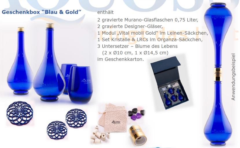 AQUOSS Vital-mobil Premium Set Inhaltsuebersicht Geschenkbox Blau und Gold