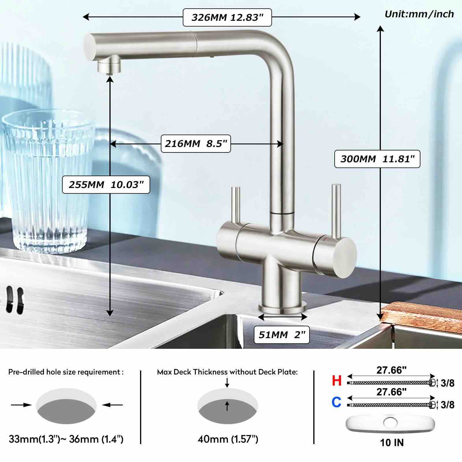Wasserhahn 3in1 | Hydroselect mit ausziehbarer Brause (Edelstahl)