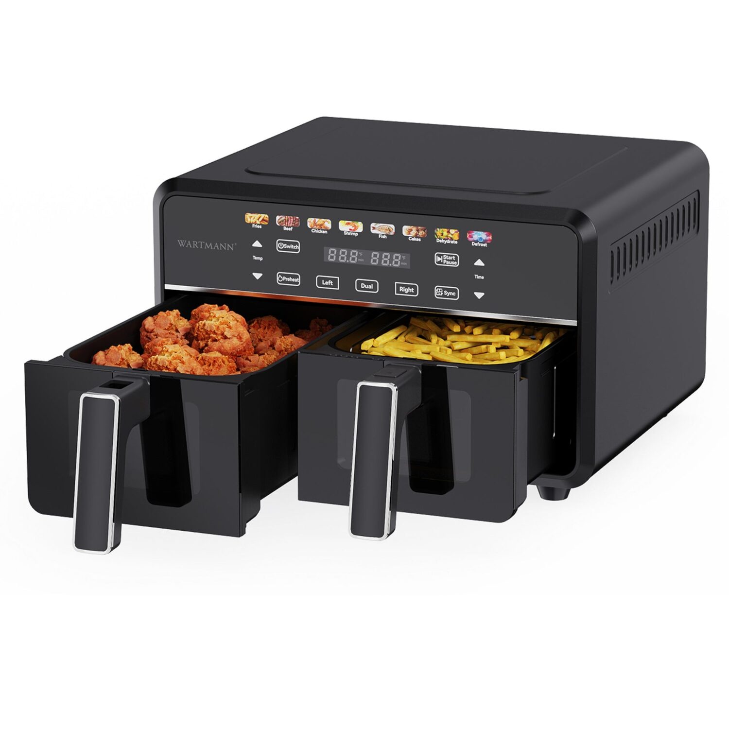 Wartmann Airfryer WM-2511 AF Dual 11 L zwei Garkoerbe geoeffnet