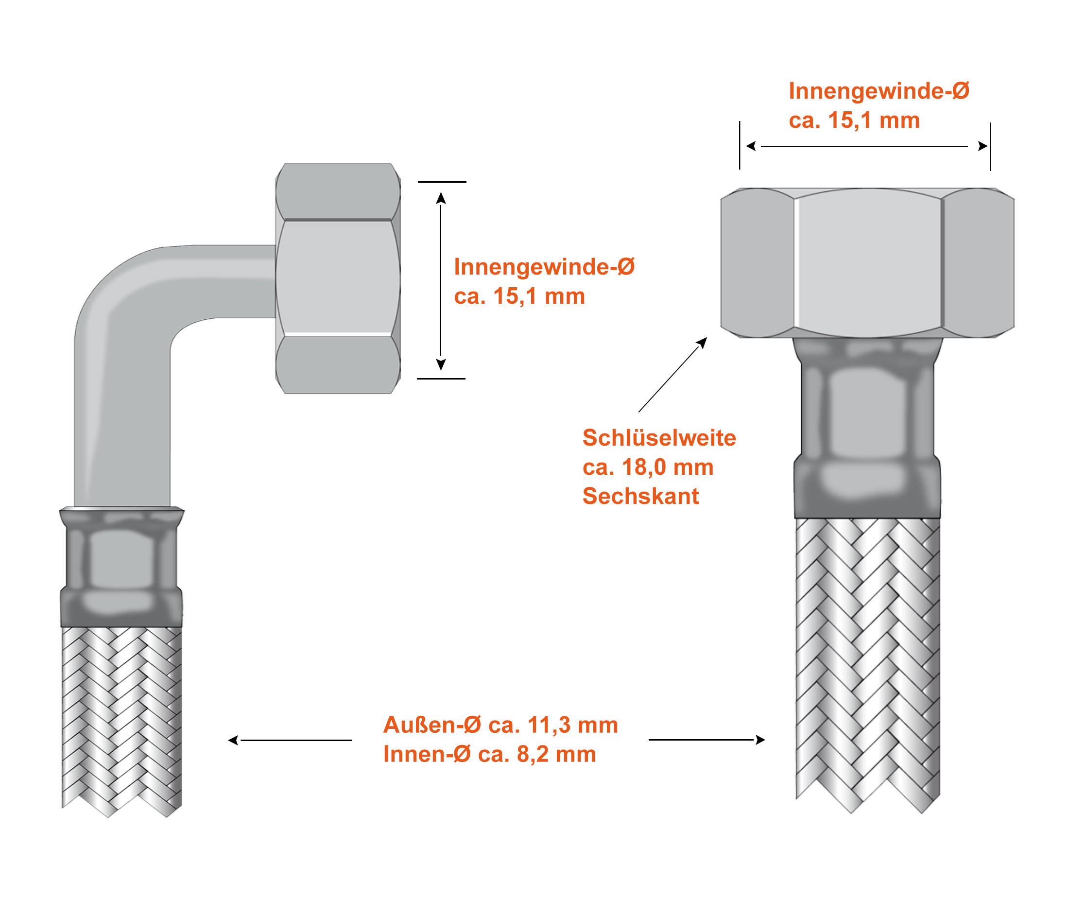 Flexschlauch abgewinkelt | SFX® Panzerschlauch für Carbonit Filtersysteme